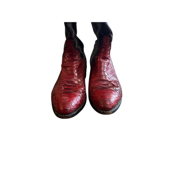 VTG J. Chisholm Western Cowboy Boots Red & Black Snakeskin Mens 9.5D USA 43535 - Picture 9 of 16